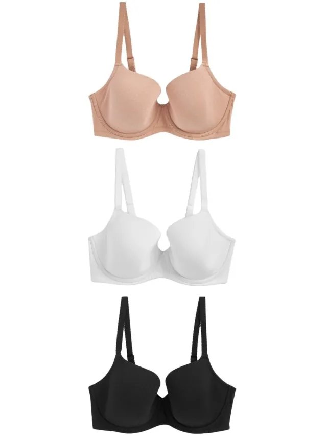 Next Dames - DD+ ultiem comfort beha's van katoenmix verpakking van 3 - Zwart Black/White/Pastel Rose Nude
