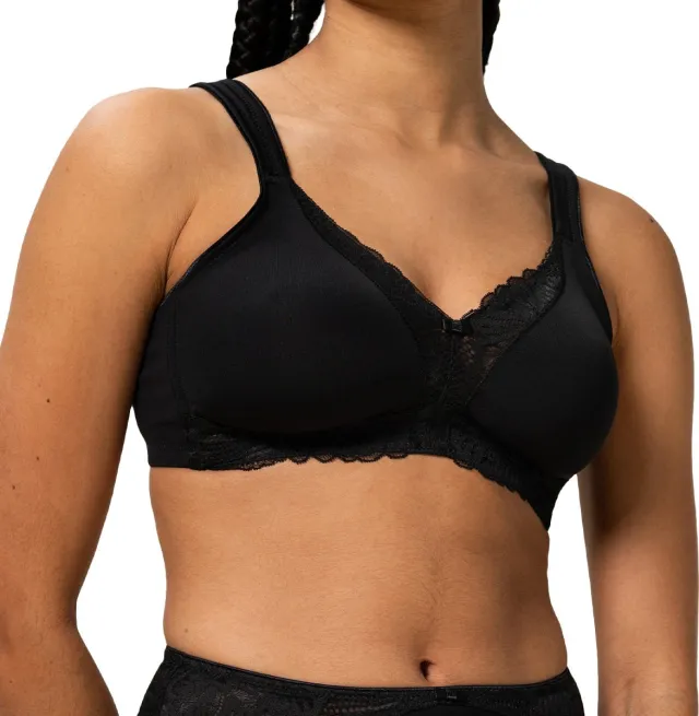 Triumph BH zonder beugel - Modern Lace+ Cotton N - Kanten Katoenen niet voorgevormde bh - Brede zachte bandjes - 80A - Zwart
