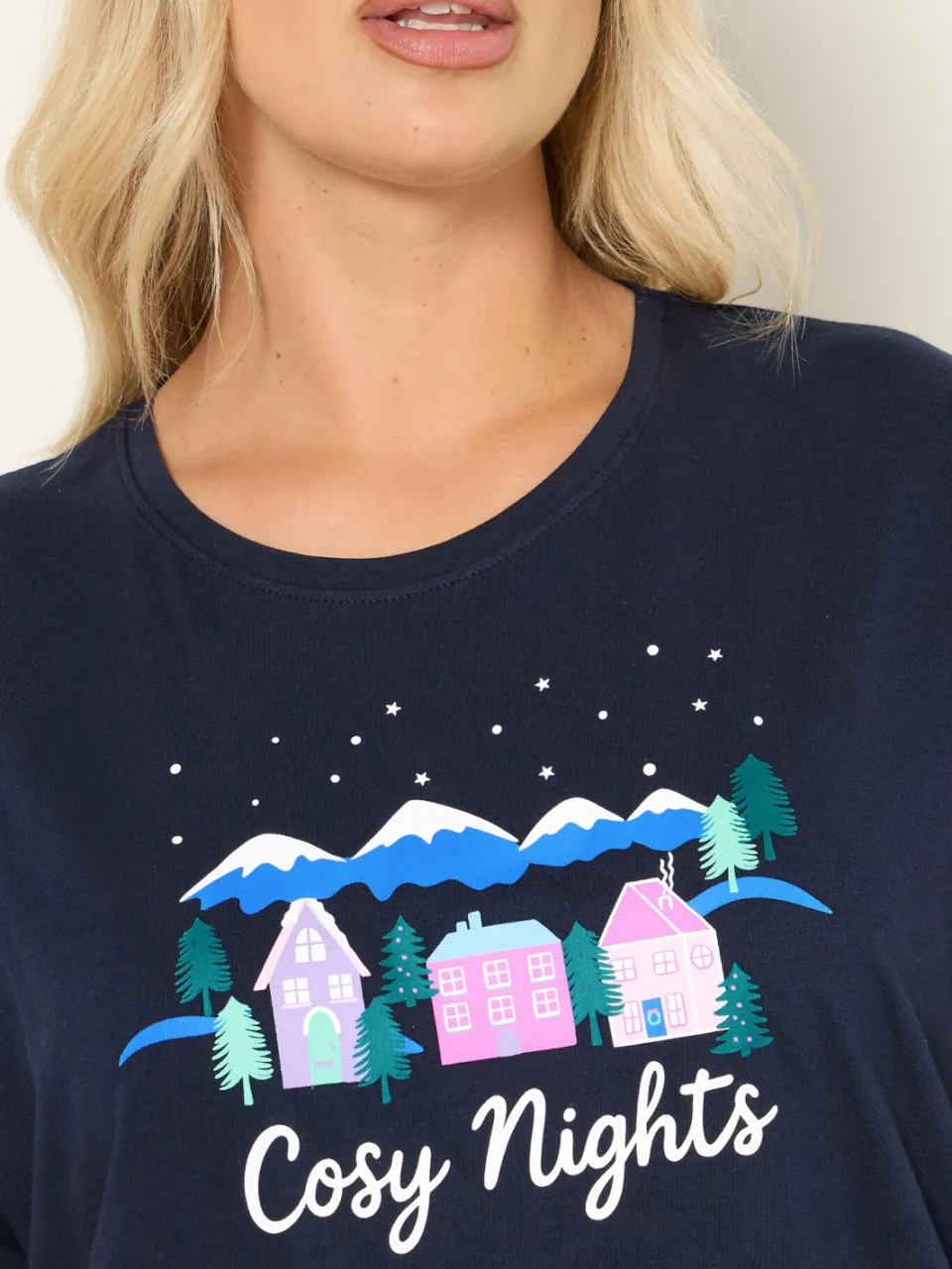 Yours Marineblauwe 'Cozy Nights' Pyjamaset Met Manchetten-48, foto 5