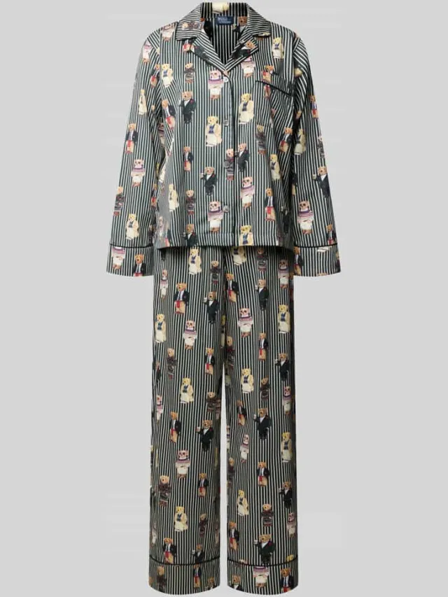 Polo Ralph Lauren Regular fit pyjama van puur katoen met polo bear-print Zwart