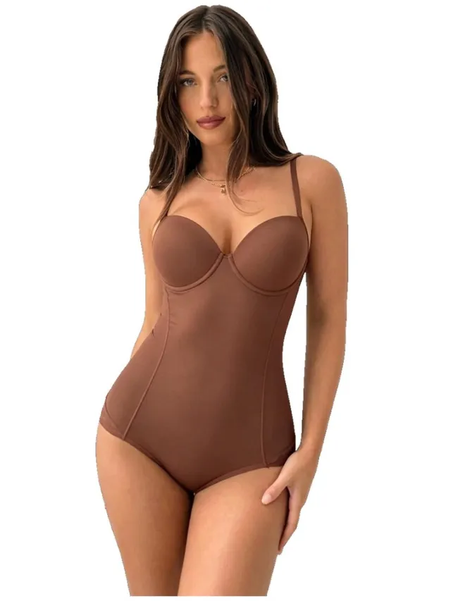 Currero Bodysuit Dames - Shapewear - Bodystocking - Corrigerende Body - Ingebouwde BH - Vormgevend & Afslankend Effect - Bruin