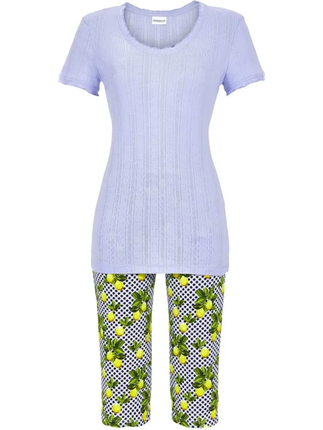 Ringella Ruiten en citroenen pyjama - Blauw - Maat - 42