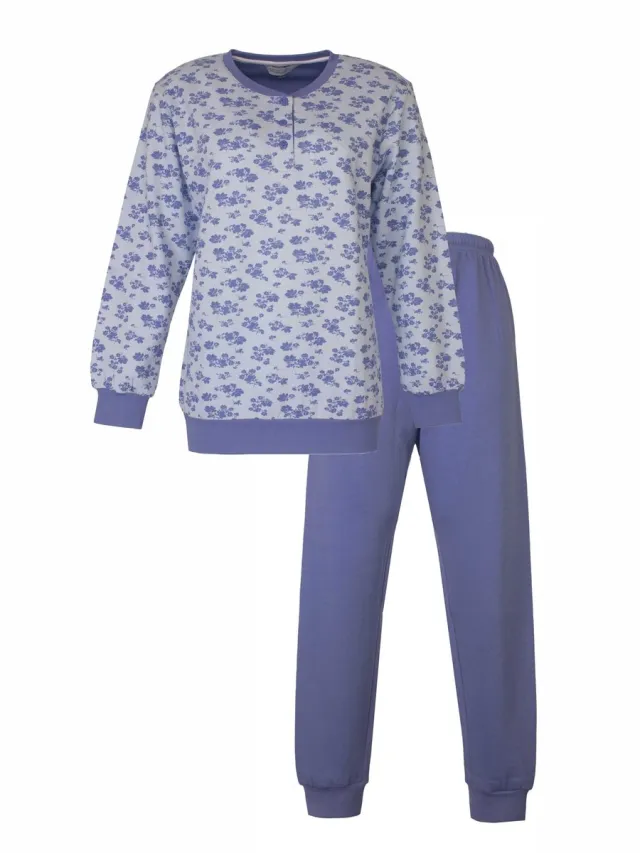Tenderness Dames Pyjama - Zachte Fleece - Bloemetjes - Blauw