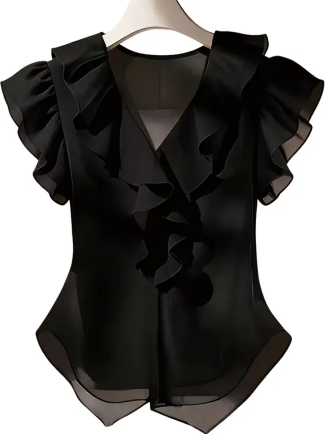 Currero Topje Dames - Top Kleding - Shirt - Blouse - Kort - Volwassen - Zwart