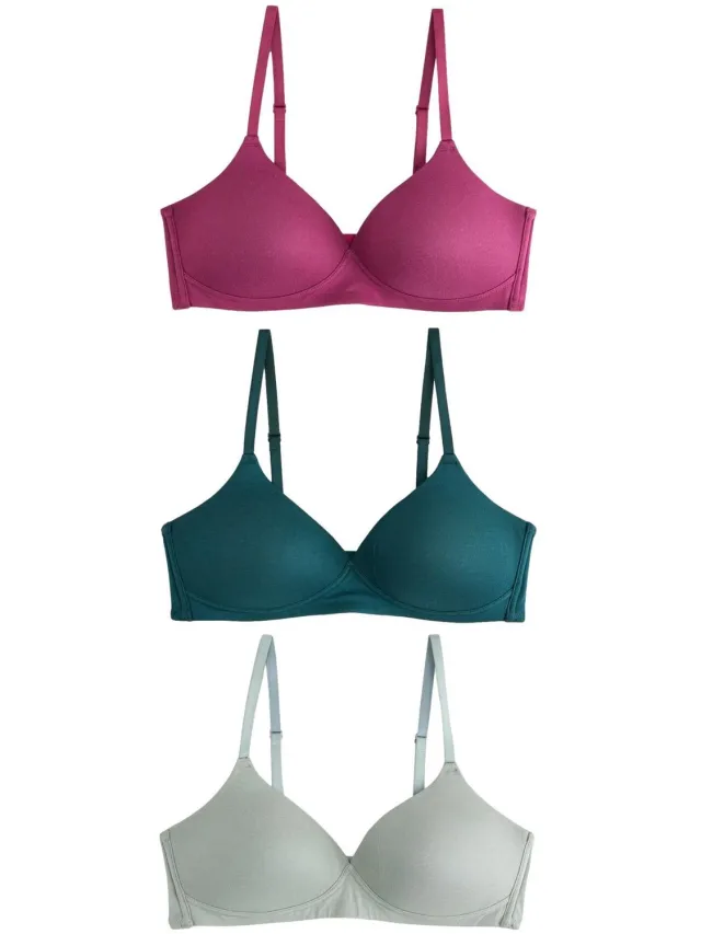 Next Dames - Set van 3 Ultimate Comfort beha's van een katoenmix met vulling zonder beugel - Groen Green/Purple