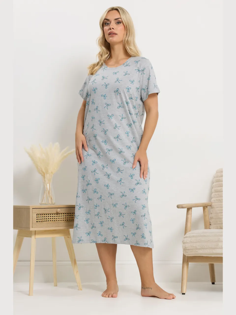 Yours Set Van 2 Blauwe Midaxinachthemden 'Lazy Like Sunday Morning'-52, foto 4