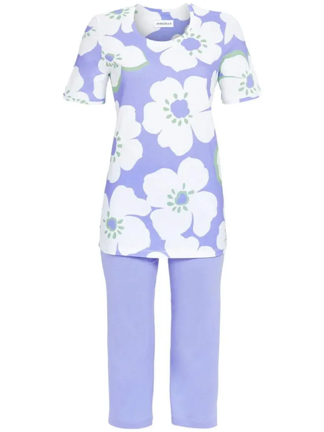 Ringella Helderblauwe bloemen pyjama katoen - Blauw - Maat - 36