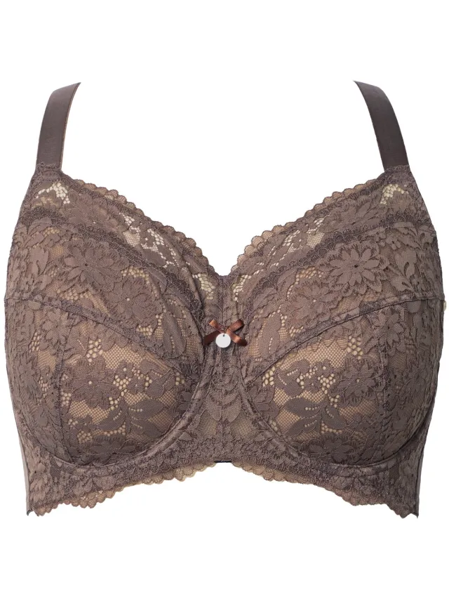 Ulla Popken Dames - Beugelbeha kant zachte cups - Donkertaupe