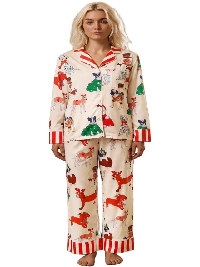 Imily Bela Dames Pyjama Set met Print, Lange Mouwen en Lange Broek rood