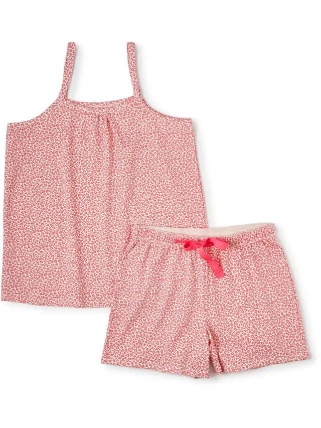 Little Label korte dames pyjama - luipaard roze - bio katoen roze, off white