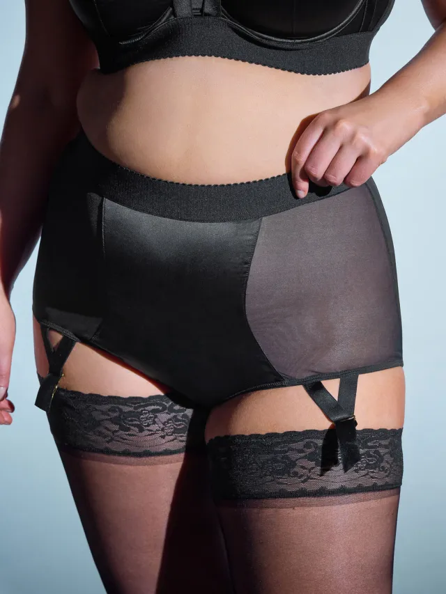 Playful Promises Zwarte Candace Mesh Jarretel Slip, foto 5