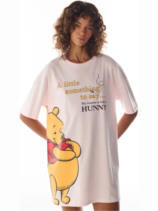 Penti Kort nachthemd met korte mouwen en Winnie The Pooh-berenprint Blush