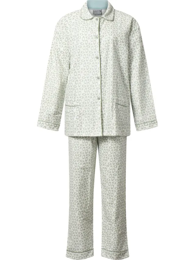 Lunatex klassieke dames pyjama doorknoop - warm flanel - green egg