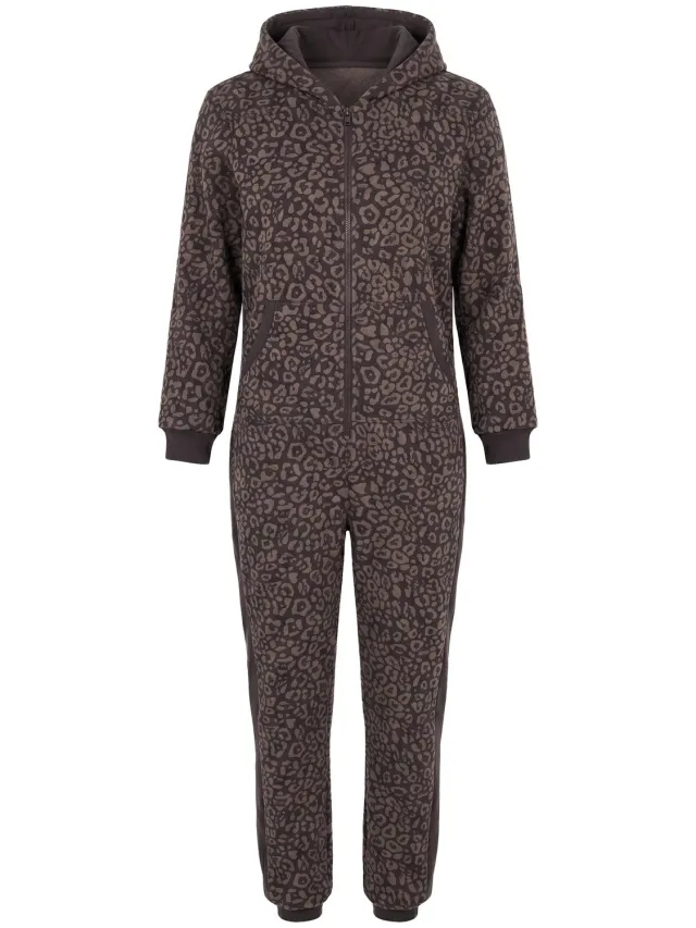 Ulla Popken Dames - Sweat-onesie voering van imitatiebont capuchon - Mahonie - Maat 46+