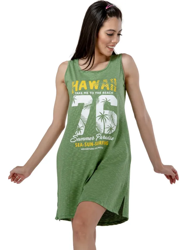 Vanilla Hawaii dames nachthemd - Egyptisch katoen - PJ8610 - Groen