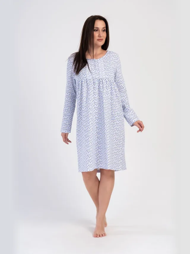 Vienetta Grote Maten Dames Nachthemd, Lange Mouwen, Blauw