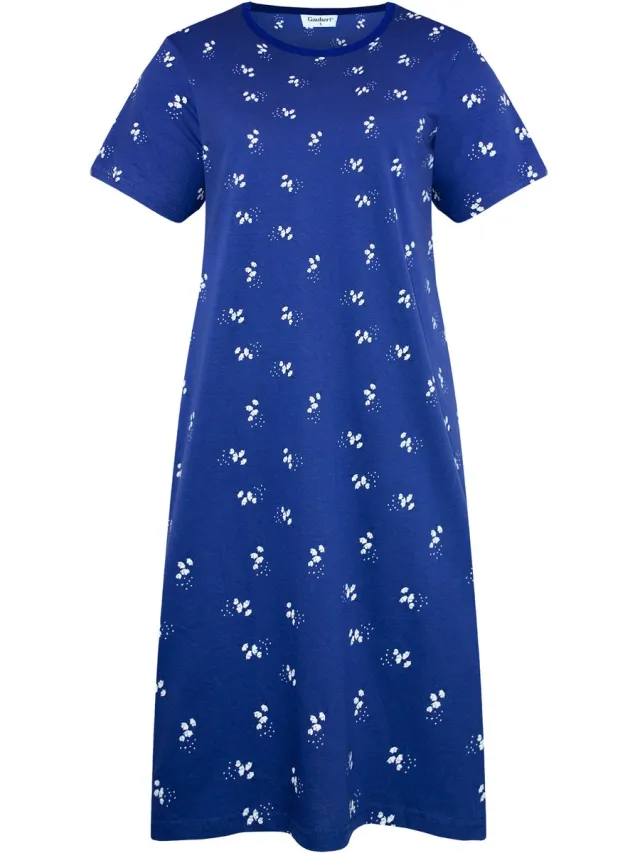 GAUBERT Essential Dames Nachthemd Korte Mouw - Premium Gekamd Katoen - All-Over Print Bloemetjes - Blauw - GB-6808 Korte Mouw, Blauw, Bloemtjes