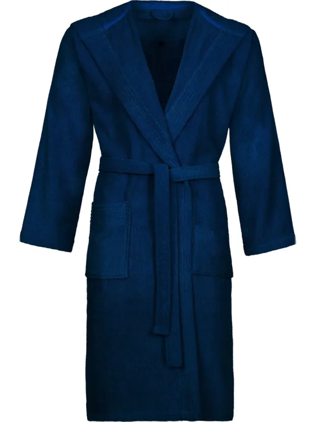 Vossen Badjas VEGAN LIFE UNISEX - donkerblauw- capuchon - badstof katoen - sauna - Vossen