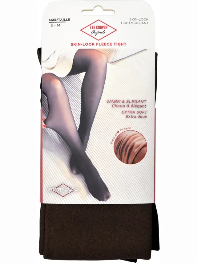 Lee Cooper WARME & STEVIGE FLEECE PANTY - XXL - Gevoerde winter panty, doorschijnende skin-look - Groote maat - nude Beige Beige met fleece