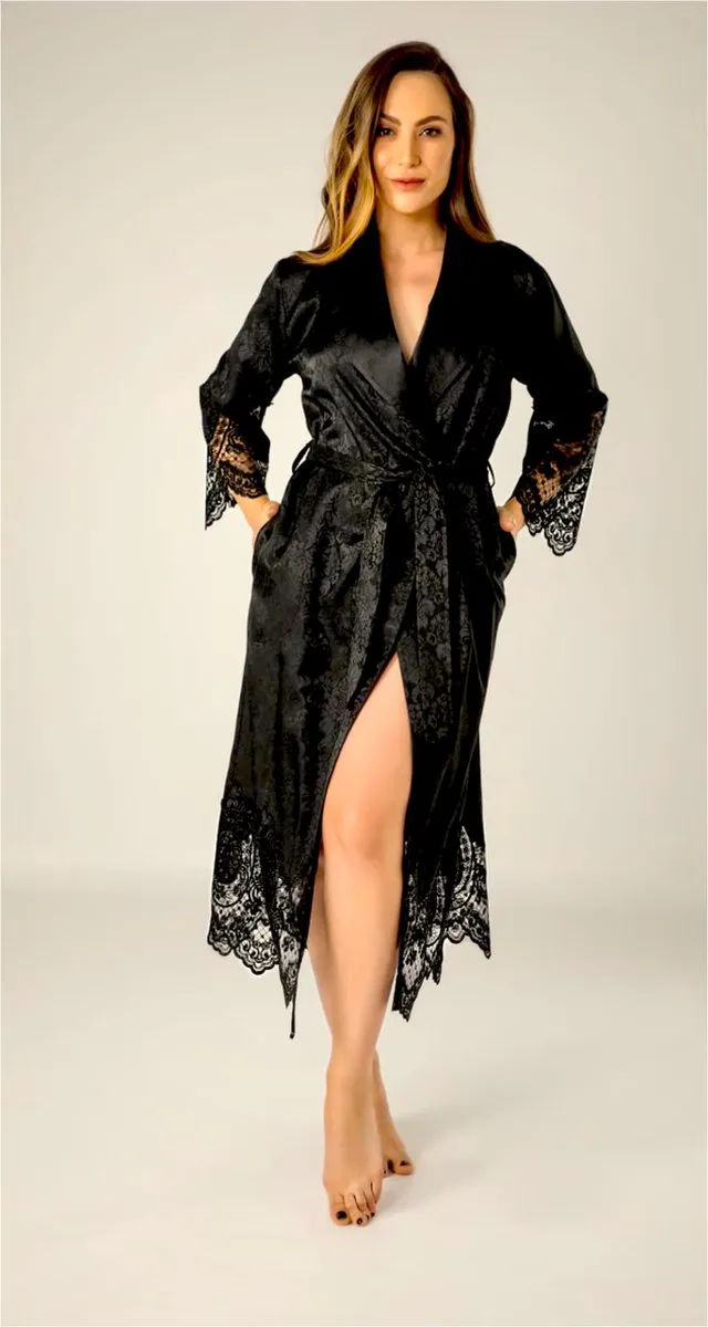 A Sense of Love Dames Silk Ochtendjas / Badjas Jane / Zwart kleur /