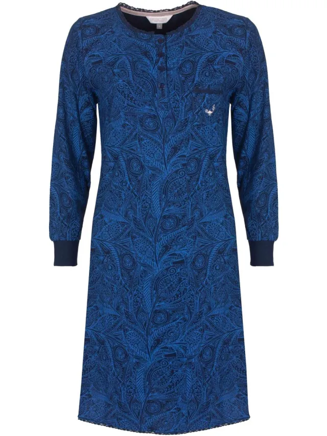 Tenderness Dames Nachthemd - Geprint Dessin - Diep Blauw