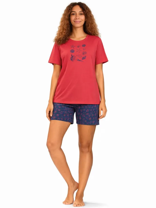 Comtessa Dames Shortama – Rood – Korte Mouw – 100% Katoen