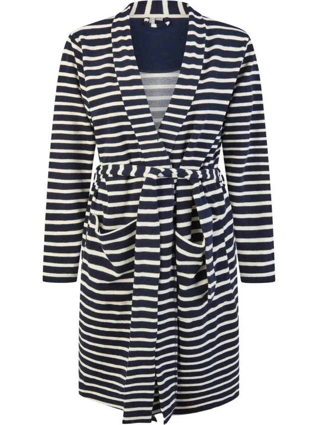 By Louise Dames Badjas Badstof Met Trekkoordsluiting Donkerblauw/Wit Gestreept