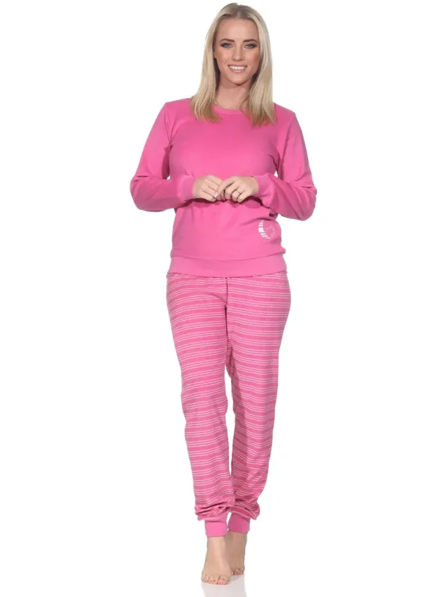 Normann dames pyjama van badstof met lange mouwen en sterrenmotief – ook in grote maten rose