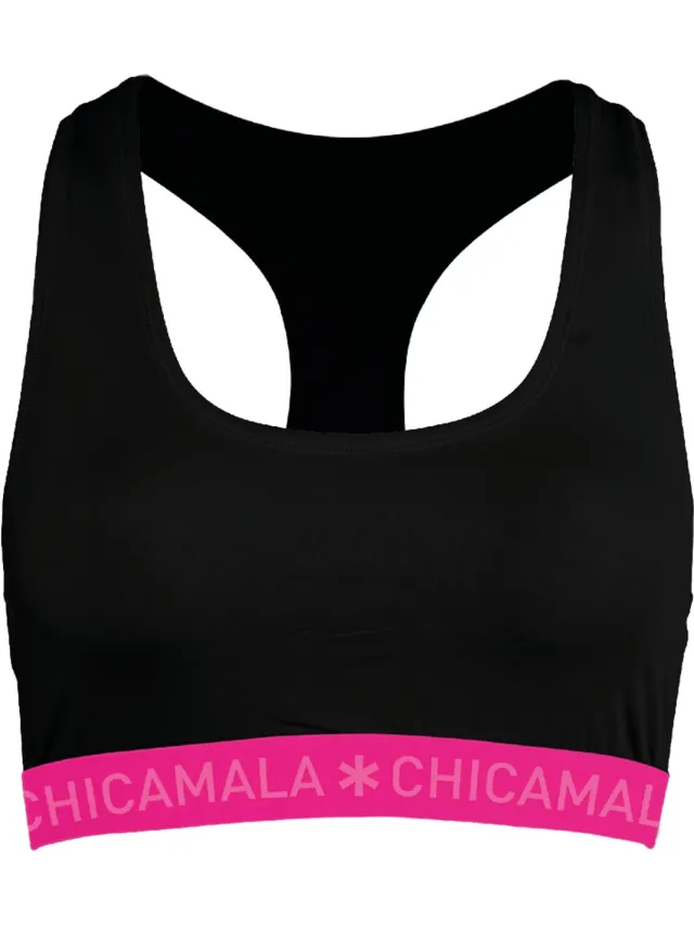 Muchachomalo Chicamala – Dames Racerback - BH zonder beugel – Dames Ondergoed – Lingerie - Sport BH – Kleding - 95% Katoen – Dames kleding Zwart