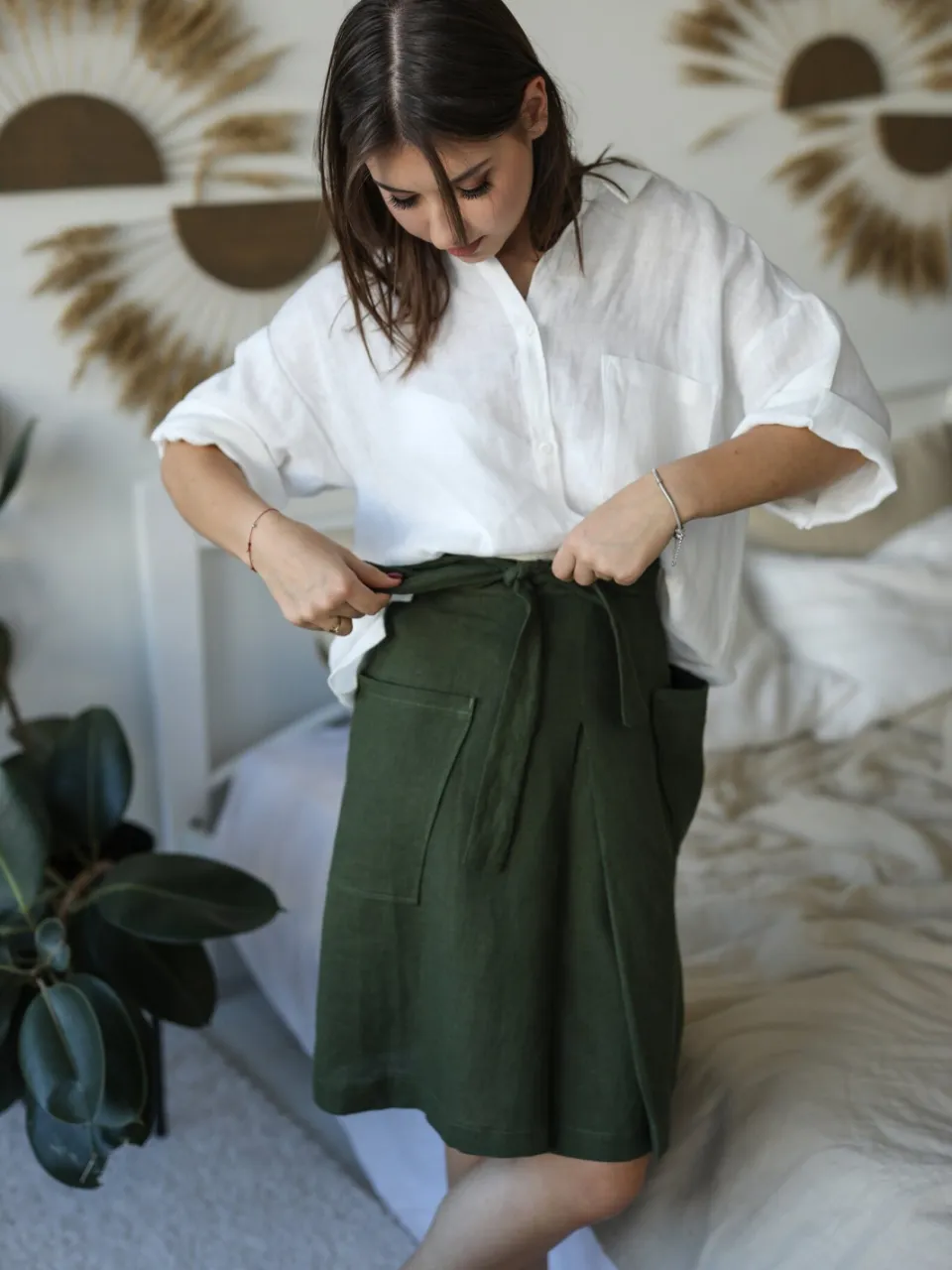 Amber Linen dames vegan Wikkelrok Japan Zandbeige, foto 2