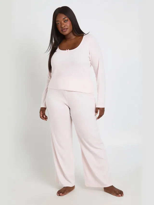 boohoo Dames Plus Pointelle Pyjamabroek Baby Roze