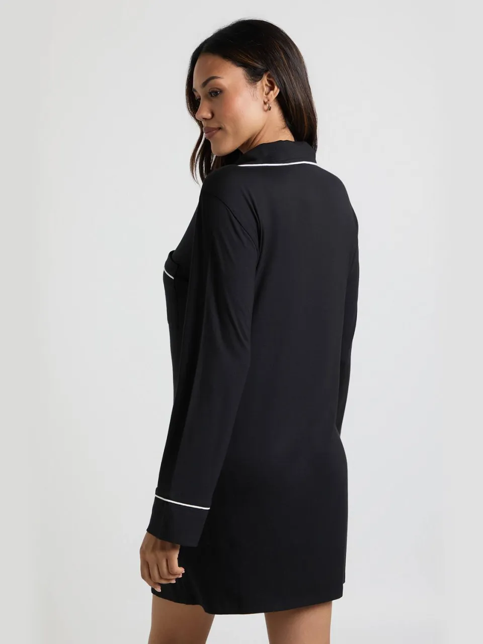 boohoo Dames Zwangerschaps Super Zachte Modal Contrast Nachtjapon zwart, foto 3