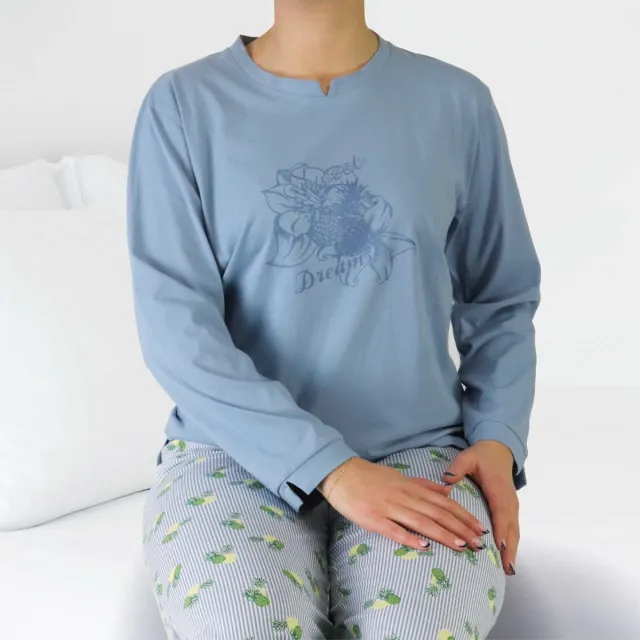 Irresistible Dames Pyjama - Ananas Motief - Katoen - Blauw