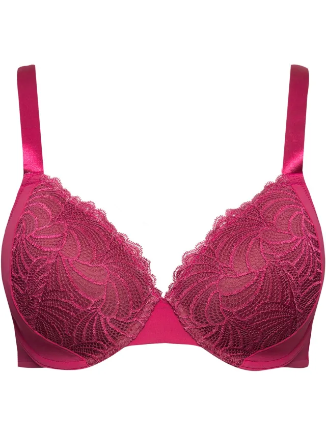Ulla Popken Dames - Beugelbeha kant softcups - Fuchsia