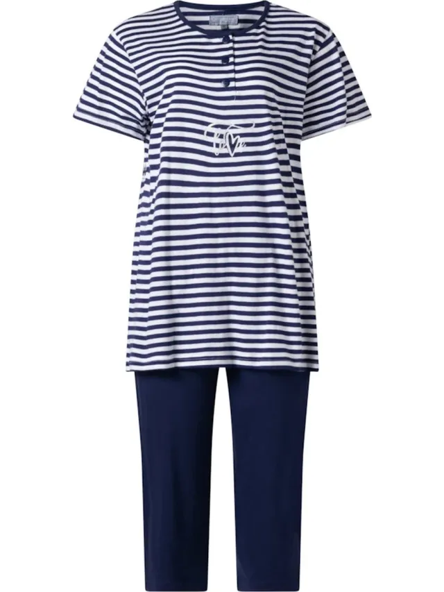 Cocodream Quality Cocodream dames set 3/4 broek - Streep love - marine Marine, streep love