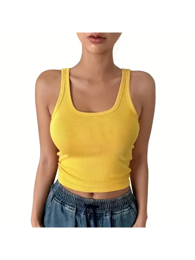 Currero Topje Dames - Top Kleding - Shirt - Blouse - Kort - Volwassen - Geel