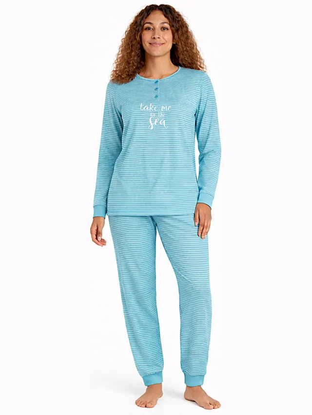 Cocodream Quality Dames pyjama katoen - blue - stripes