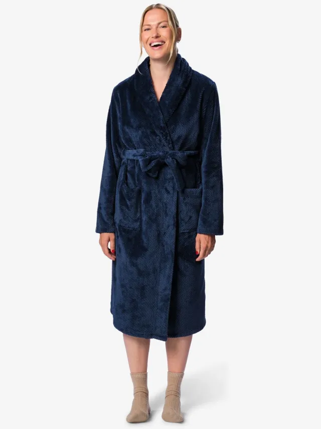 HEMA Damesbadjas fleece donkerblauw (donkerblauw)
