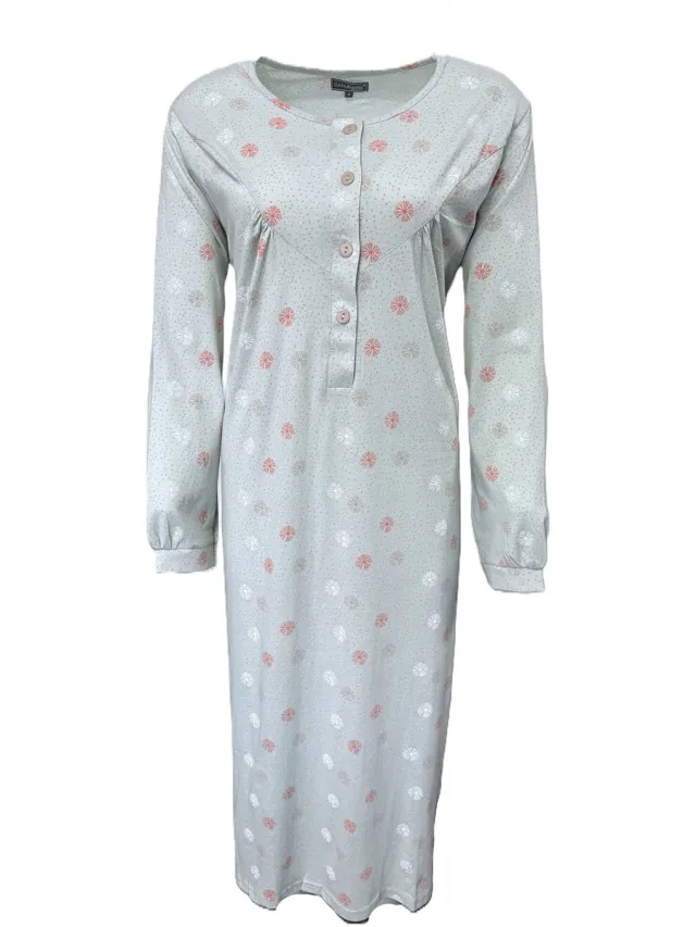 Cocodream Quality Cocodream - Klassieke lange mouw nachthemd dames - Lang model - Katoen - Groen