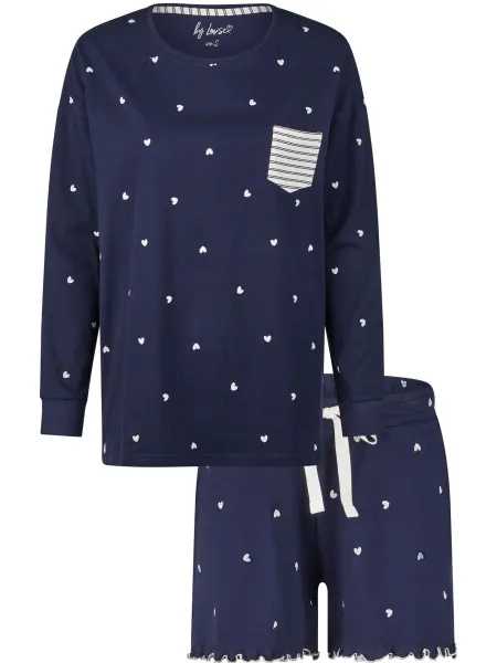 By Louise Dames pyjama lounge set donker hartjes Blauw