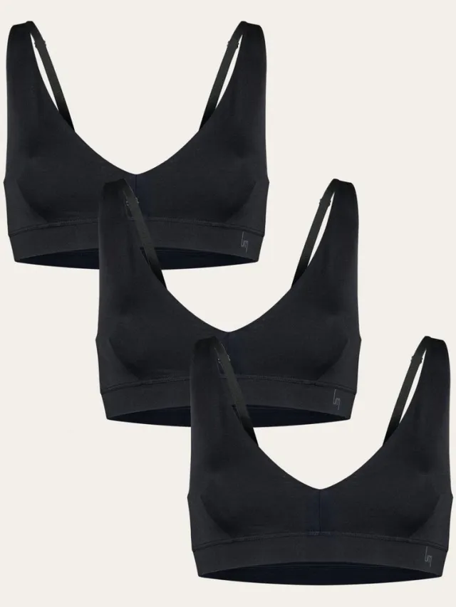 Undiemeister Bralette Dames 3-Pack Platte Naden Tencel Beha - Volcano Ash (Zwart)