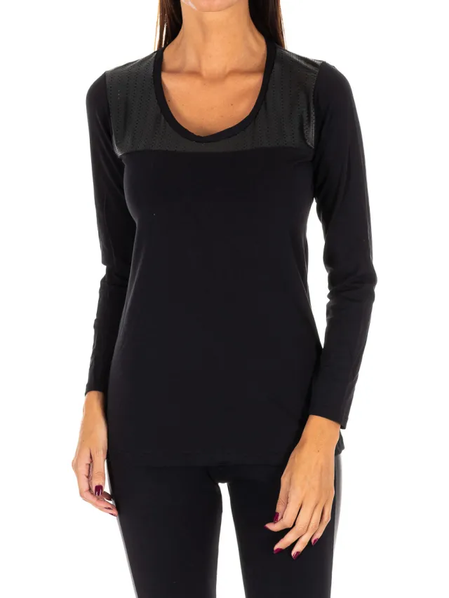 T-Shirt Lange Mouw Rossoporpora zwart