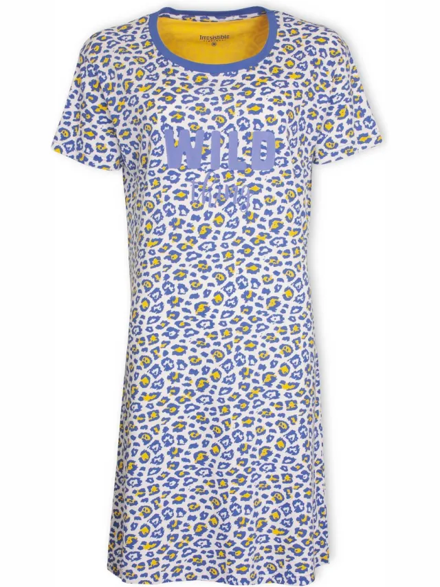 Irresistible Dames Nachthemd - Katoen - Ronde Hals - Blauw