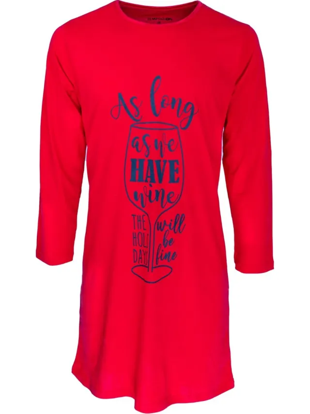 Temptation dames nachthemd - lange mouw - Wine - rood