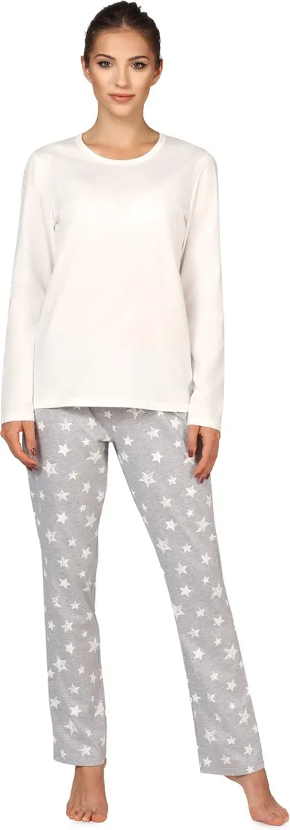 Bellivalini Dames Pyjama - Lange mouwen - Lange broek - Katoen - BLV-BLV50-167-PJ - Crème Melange Sterren