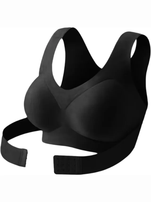 rimmo Draadloze Houding Corrigerende BH voor Dames – Naadloze Push-Up Bralette met Kruisrug Ondersteuning, Postuur Correctie BH met Rugondersteuning voor Dagelijks Gebruik - Zwart