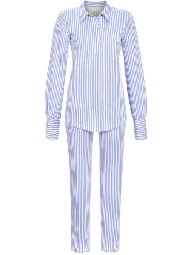Ringella Helderblauwe strepen doorknooppyjama - Blauw - Maat - 46