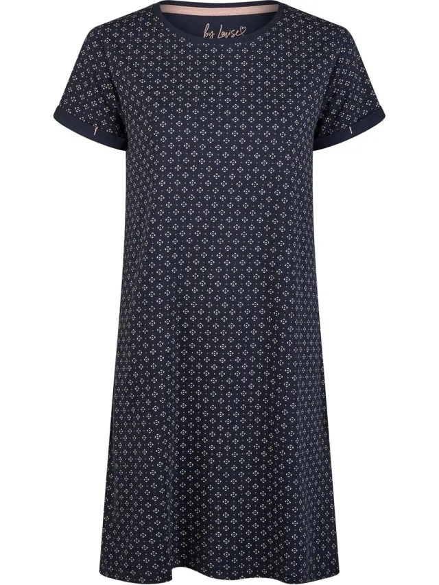 By Louise Essential Dames Nachthemd Korte Mouw AOP Blauw