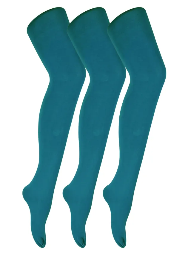 Sock Snob 3 paar dames gekleurde ondoorzichtige 80 denier panty's - Groenblauw