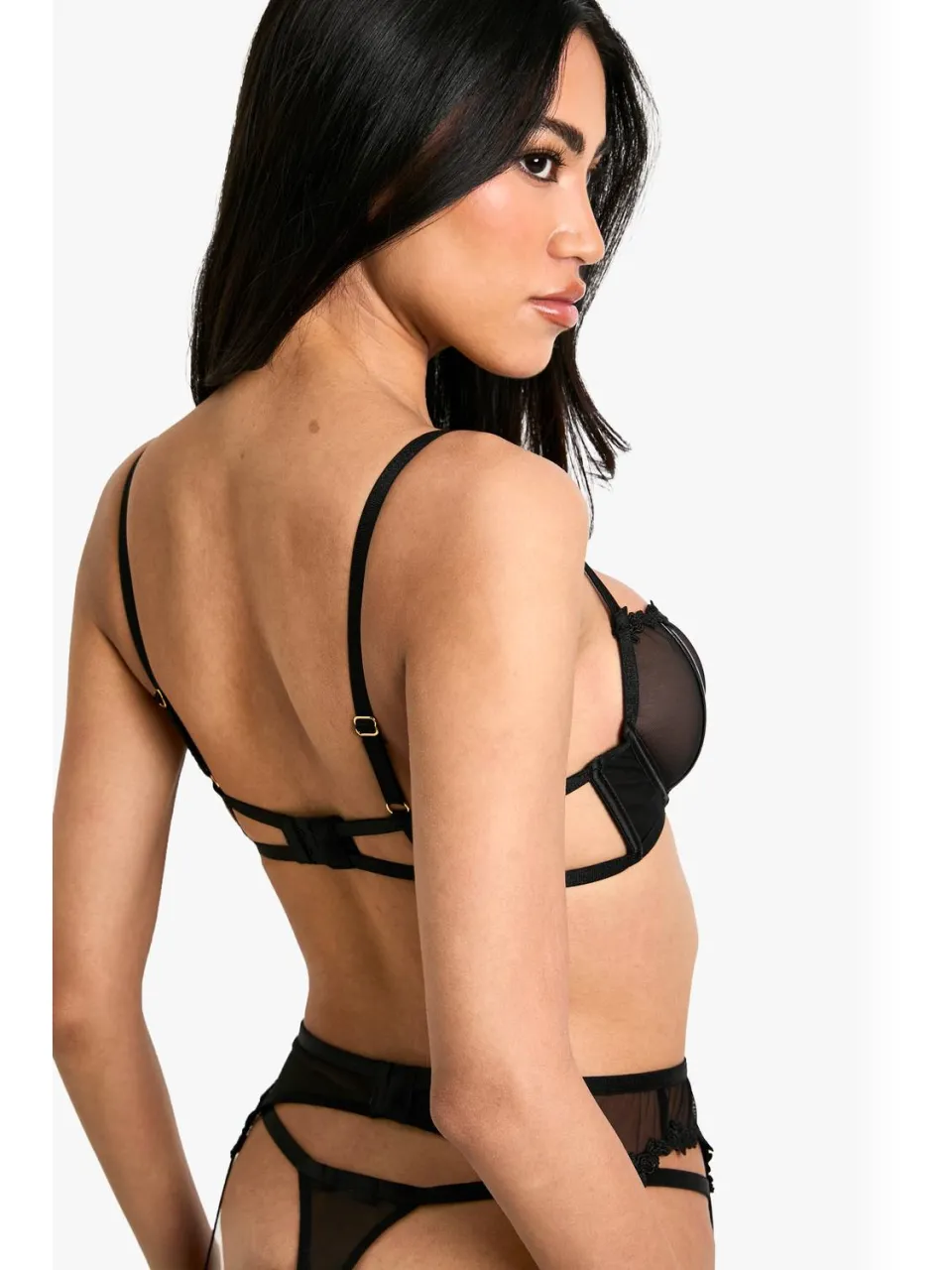 boohoo Dames PU-binding BH met beugel zwart, foto 2